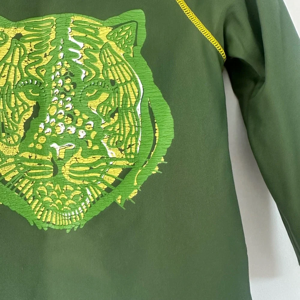 Sunuva Boys Green Tiger Graphic Long Sleeve Rash Guard Swim Shirt Size 1-2 Years